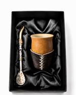 Load image into Gallery viewer, Pampa Mate Set- Natural Gourd Mate with Rustic Hide Wrap + Artisan Bombilla