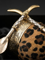 Load image into Gallery viewer, Craftsmanship macro detail of the animal-print imperial mate gourd's fur and engraved gold rim
