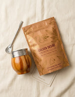 Load image into Gallery viewer, Ritual Starter Kit flat-lay: mate gourd, bombilla, and Golden Desire tea