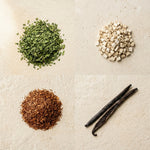 Load image into Gallery viewer, Flat-lay of Vanilla Dream's real ingredients: yerba mate, marshmallow root, rooibos, vanilla