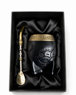 Load image into Gallery viewer, Hand-Carved Natural Gourd Mate with Artisan Alpaca &amp; Bronze Bombilla Black