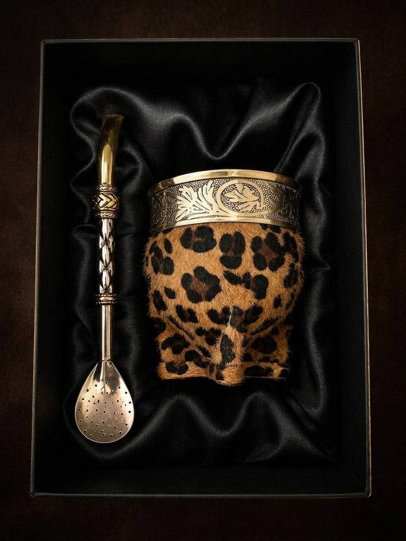 Editorial gift still-life of the animal-print imperial mate gourd set in its box