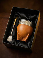 Load image into Gallery viewer, Editorial gift still-life of the engraved imperial mate gourd set in its box