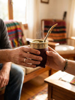 Load image into Gallery viewer, Sharing the burgundy imperial mate gourd in a warm living room ritual moment