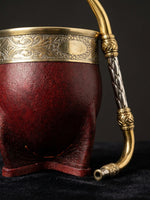 Load image into Gallery viewer, Craftsmanship macro detail of the burgundy imperial mate gourd's leather and gold rim